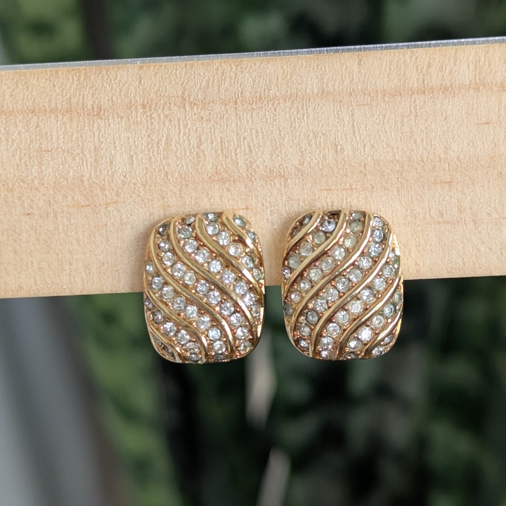 Christian Dior Vintage Clip On Earrings With Rhinestones